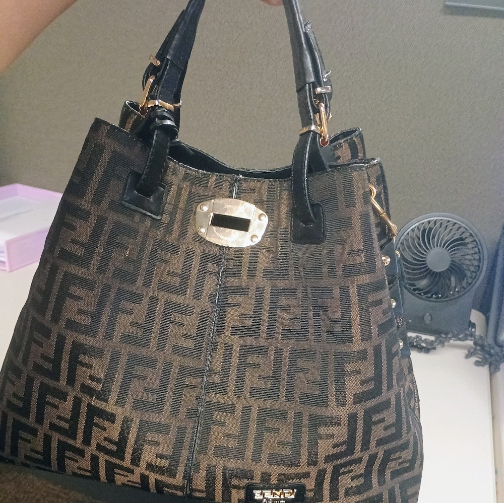 Fendi Black and Brown FF Pattern Tote